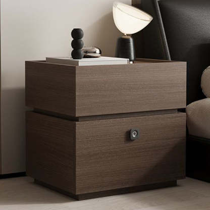 Minimalist Oak 2-Drawer Smart Lock Nightstand — Khaki