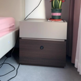 Minimalist Oak 2-Drawer Smart Lock Nightstand