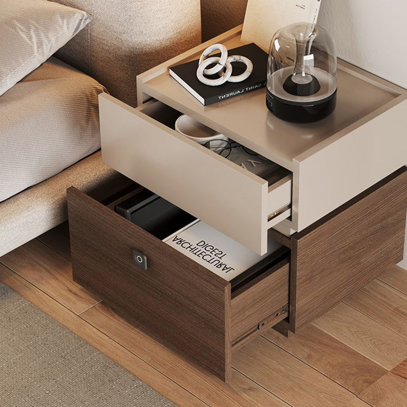 Minimalist Oak 2-Drawer Smart Lock Nightstand — Walnut Color