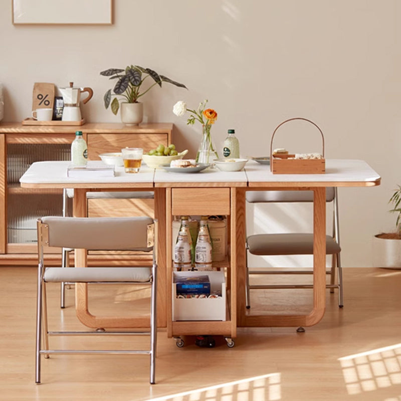 Minimalist Rock Slab Oak Foldable Dining Table for 2-4