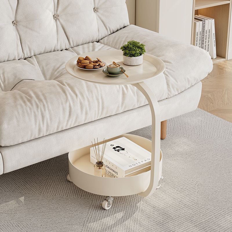 Minimalist Marble Iron 2-Tier Round Side Table — A / White