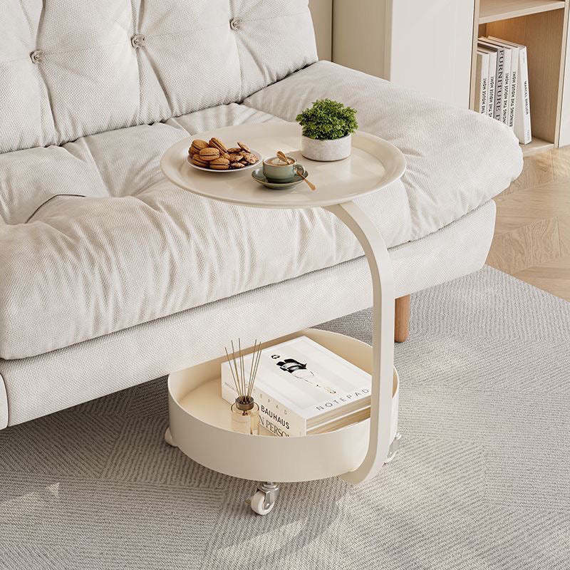 Minimalist Marble Iron 2-Tier Round Side Table — A / White