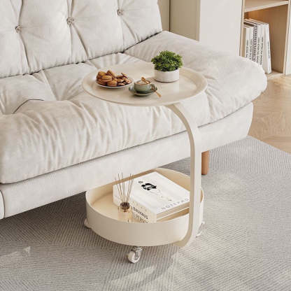Minimalist Marble Iron 2-Tier Round Side Table — A / White