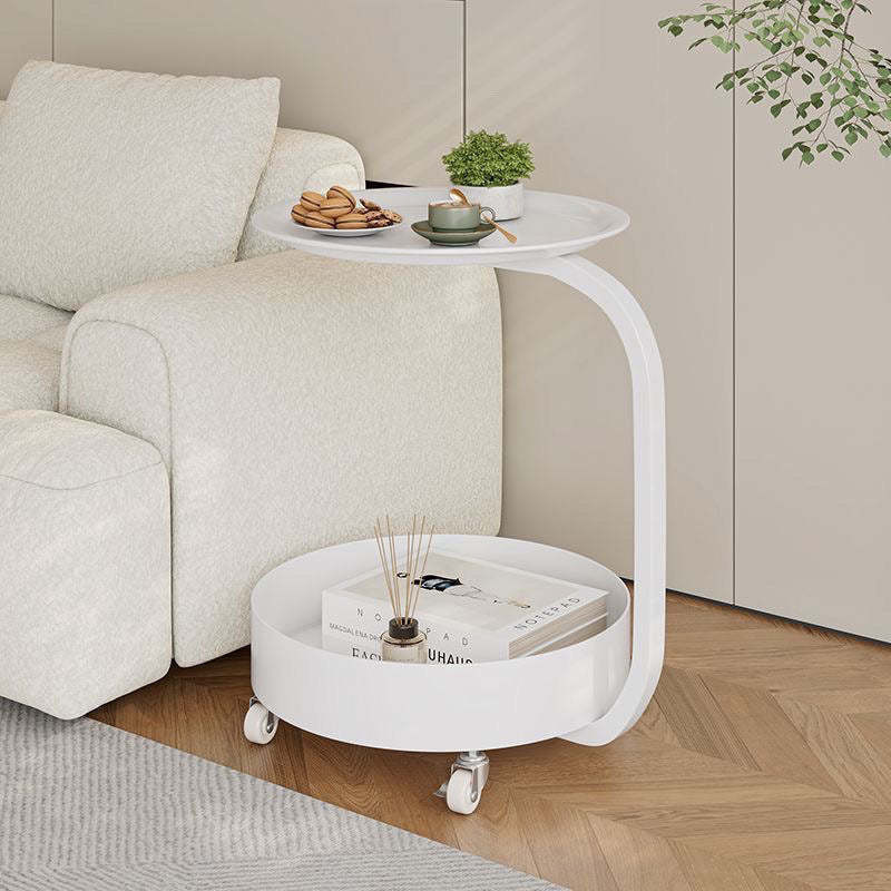 Minimalist Marble Iron 2-Tier Round Side Table — A / Beige