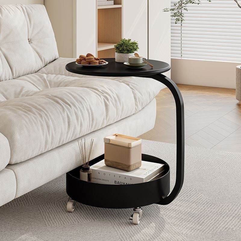 Minimalist Marble Iron 2-Tier Round Side Table — B / White
