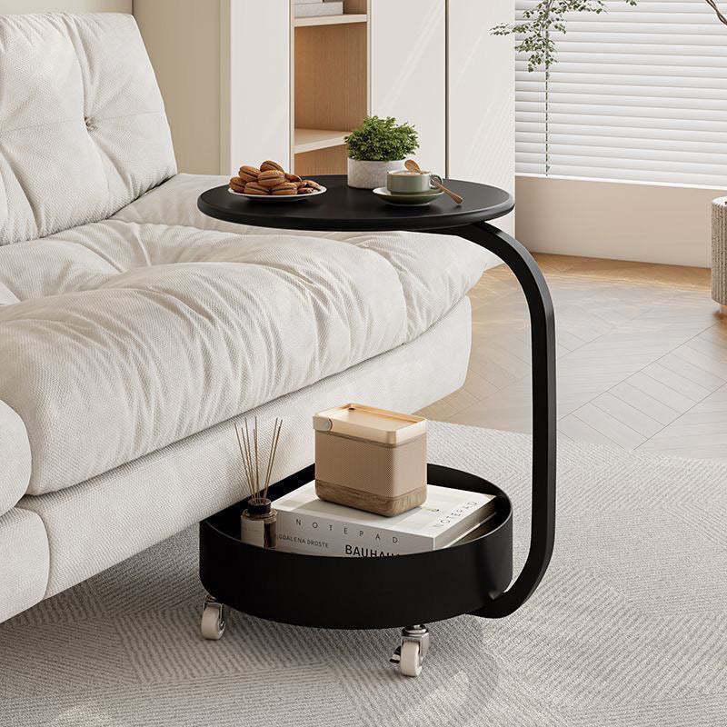 Gray minimalist round 2-tier nightstands — Black