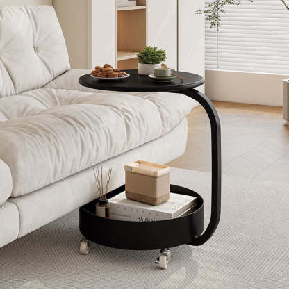 Minimalist Marble Iron 2-Tier Round Side Table — B / White