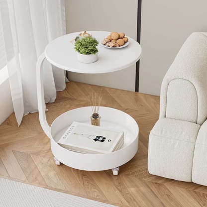 Minimalist Marble Iron 2-Tier Round Side Table — A / Black
