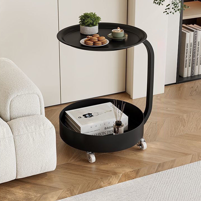 Minimalist Marble Iron 2-Tier Round Side Table — B / Beige
