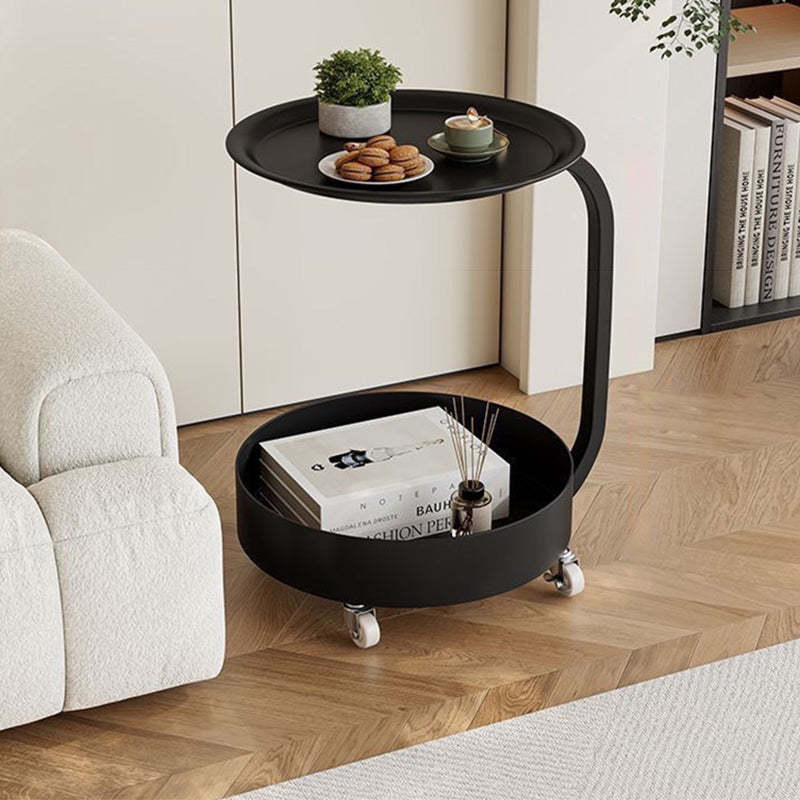 Minimalist Marble Iron 2-Tier Round Side Table — B / Beige