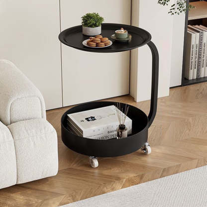 Minimalist Marble Iron 2-Tier Round Side Table — B / Beige