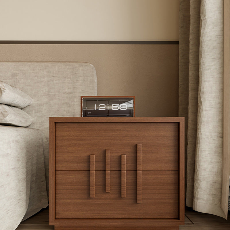 Japanese Wood 2-Drawer Nightstand — Walnut Color