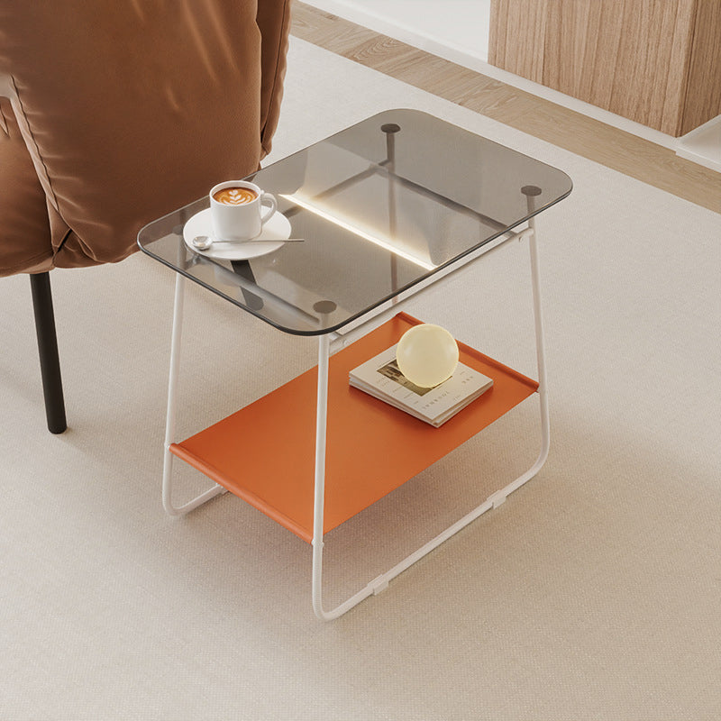 Minimalist Glass 2-Tier Storage Table — Gray
