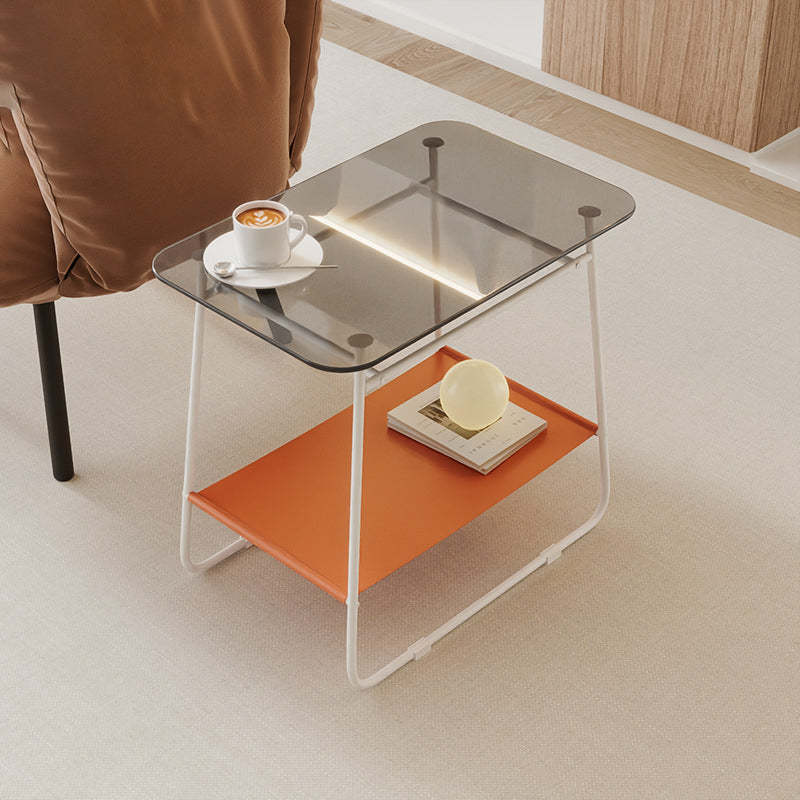 Minimalist Glass 2-Tier Storage Table — Gray