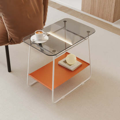 Minimalist Glass 2-Tier Storage Table — Gray