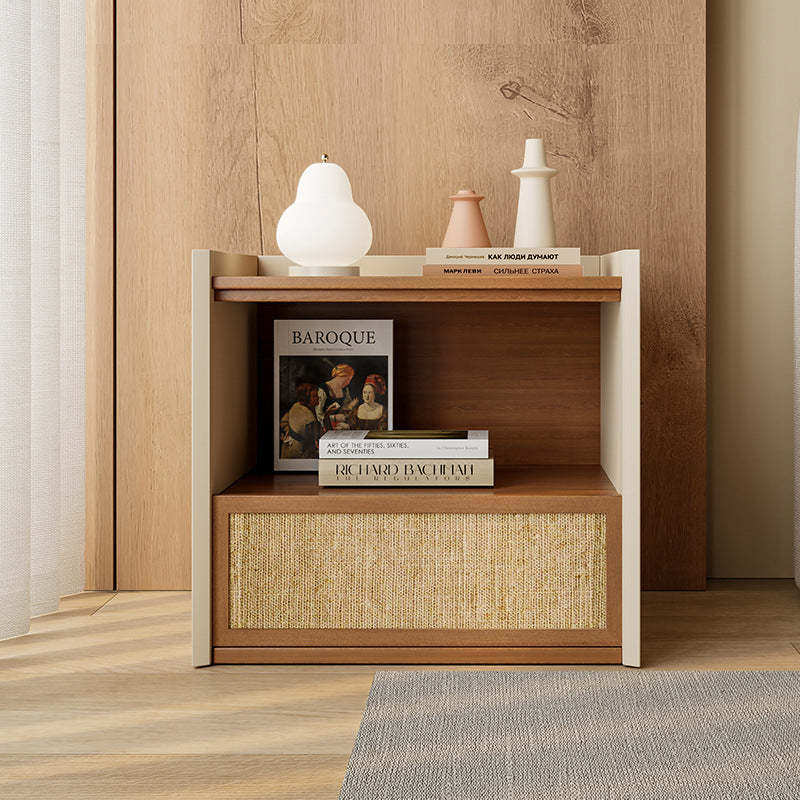 Nordic Wood 1-Drawer Nightstand — Cherry Wood Color