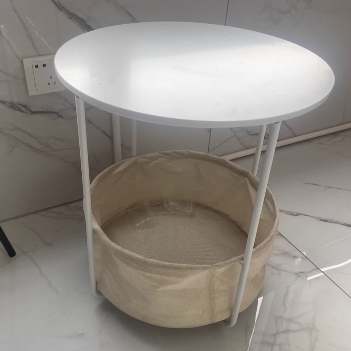 Minimalist Metal Round Fabric Basket Side Table