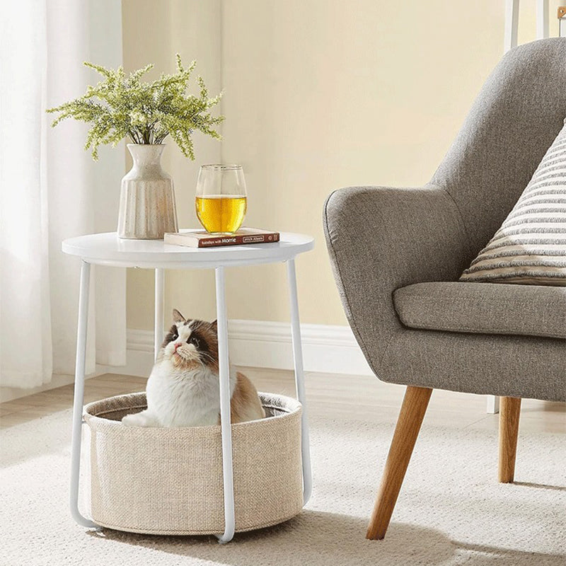 Minimalist Metal Round Fabric Basket Side Table