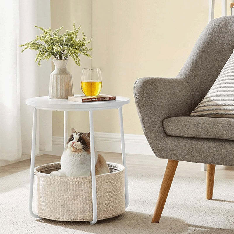 Minimalist Metal Round Fabric Basket Side Table