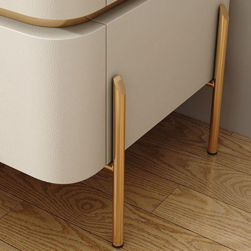 Minimalist Carbon Steel 2-Drawer Nightstand — Beige + Gray