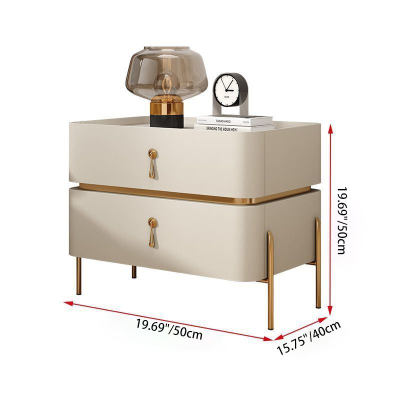 Minimalist Carbon Steel 2-Drawer Nightstand — Light Gray
