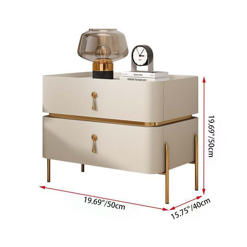 Minimalist Carbon Steel 2-Drawer Nightstand — Light Gray