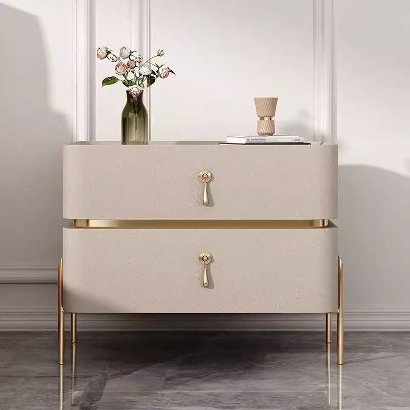 Minimalist Carbon Steel 2-Drawer Nightstand — Khaki