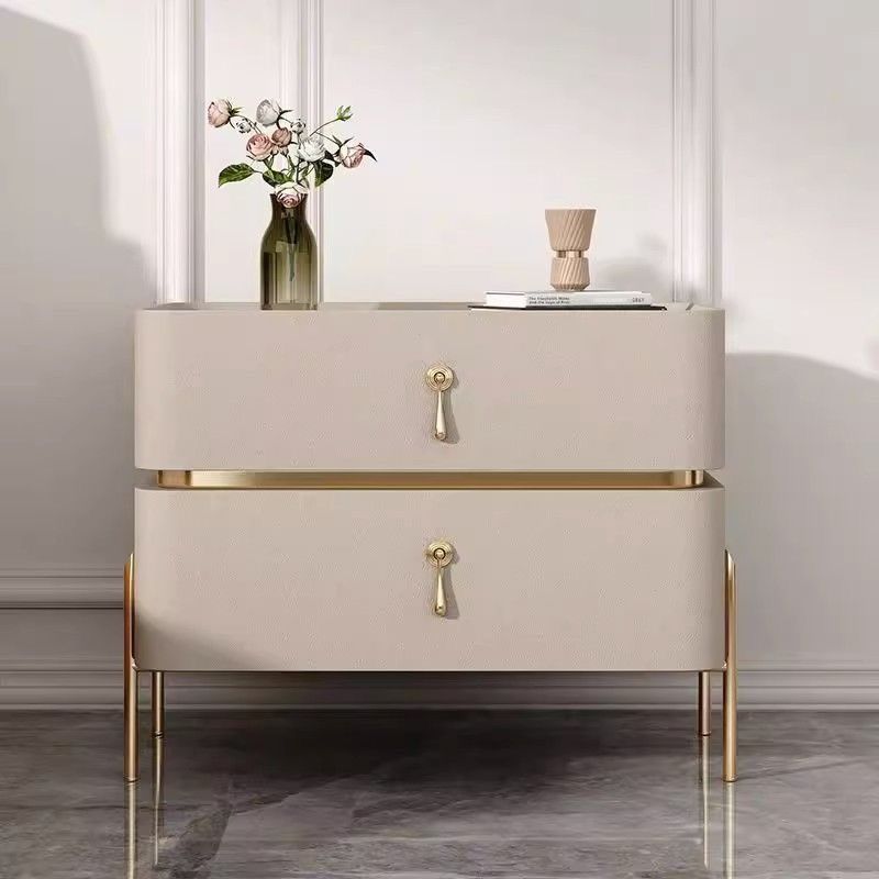 Minimalist Carbon Steel 2-Drawer Nightstand — Khaki