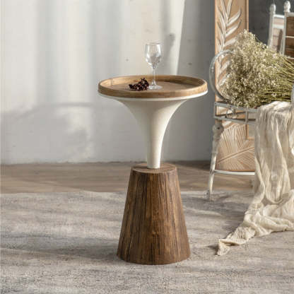 Rustic Wood Iron Round Side Table