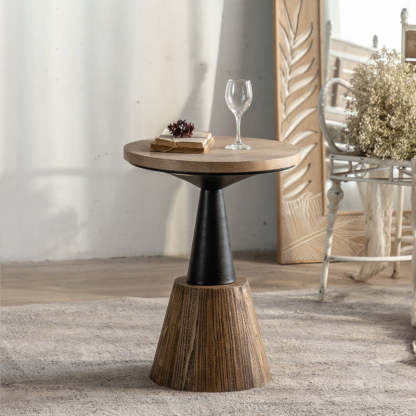 Rustic Wood Iron Round Side Table