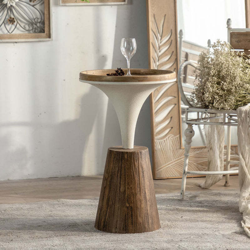 Rustic Wood Iron Round Side Table — A