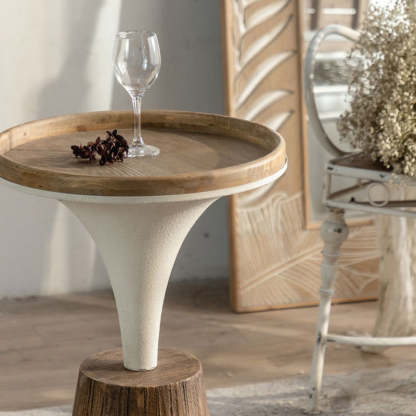 Rustic Wood Iron Round Side Table