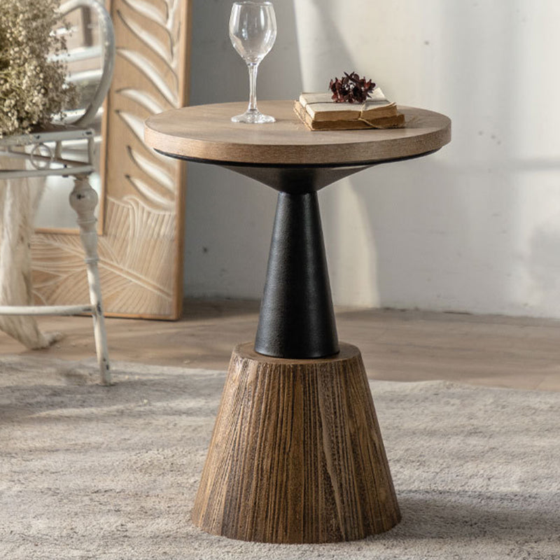 Rustic Wood Iron Round Side Table — B