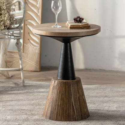 Rustic Wood Iron Round Side Table — B