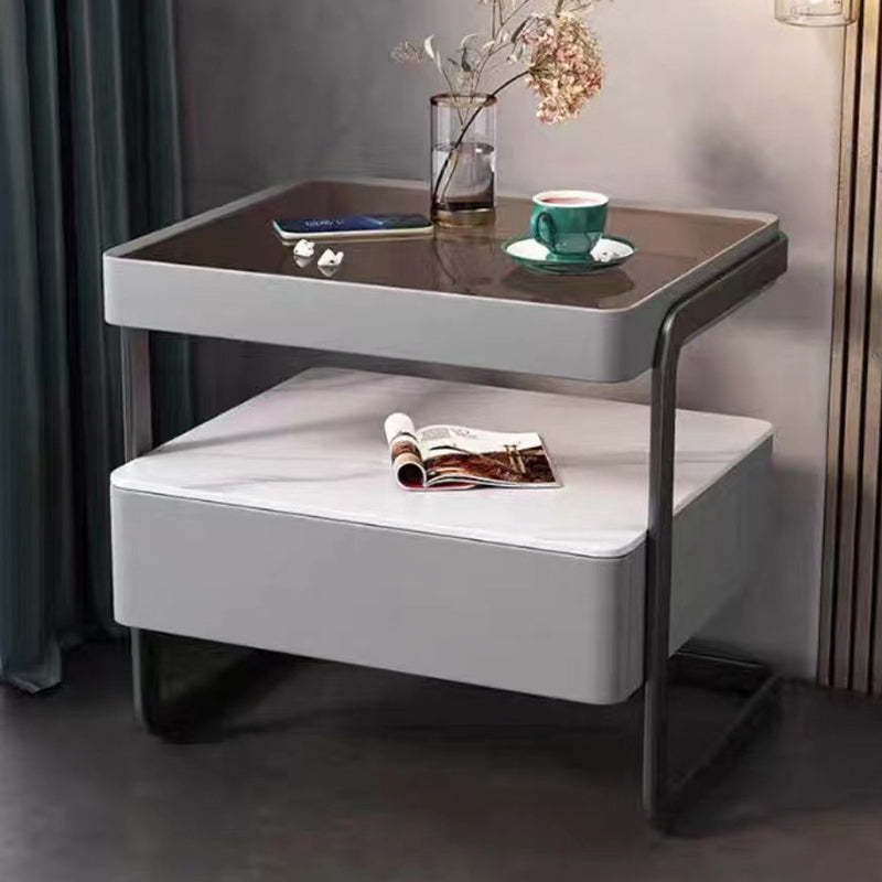 Minimalist Stone Glass Leather 1-Drawer Nightstand