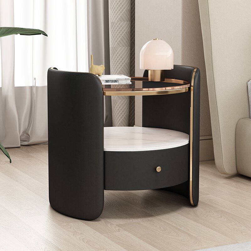 Minimalist Glass 1-Drawer Nightstand — Orange