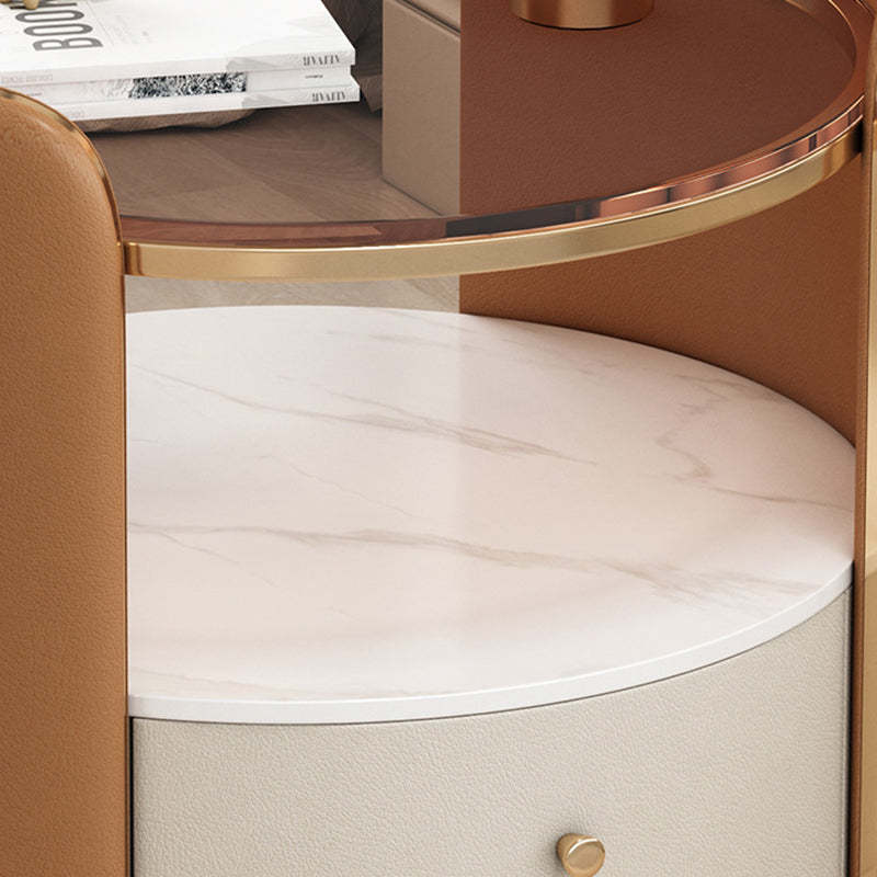 Minimalist Glass 1-Drawer Nightstand — Khaki