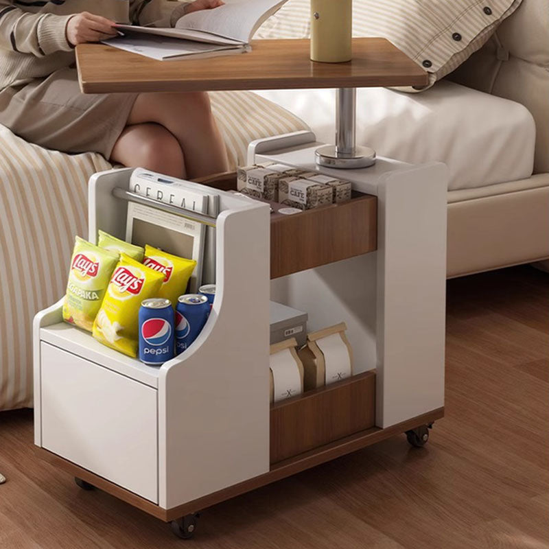 Nordic Eco-Board Trapezoid Side Table with Rotatable Lift — Walnut Color + White