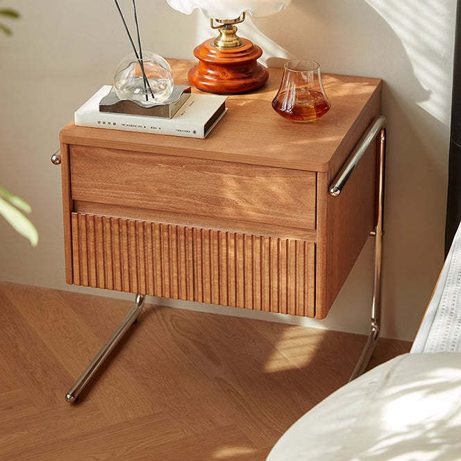 Scandinavian Wood Steel Striped Nightstand