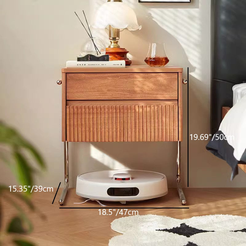 Scandinavian Wood Steel Striped Nightstand