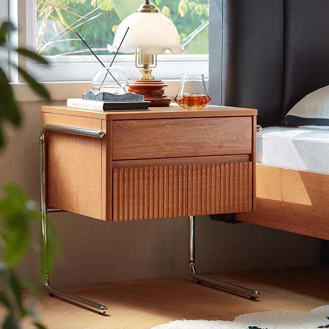 Scandinavian Wood Steel Striped Nightstand