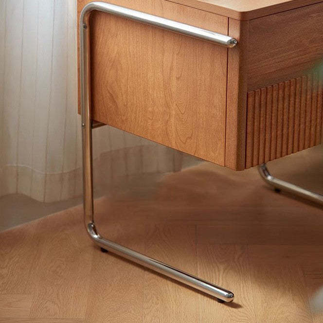 Scandinavian Wood Steel Striped Nightstand