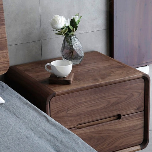 Minimalist Black Walnut Rounded Nightstand 2-Drawer