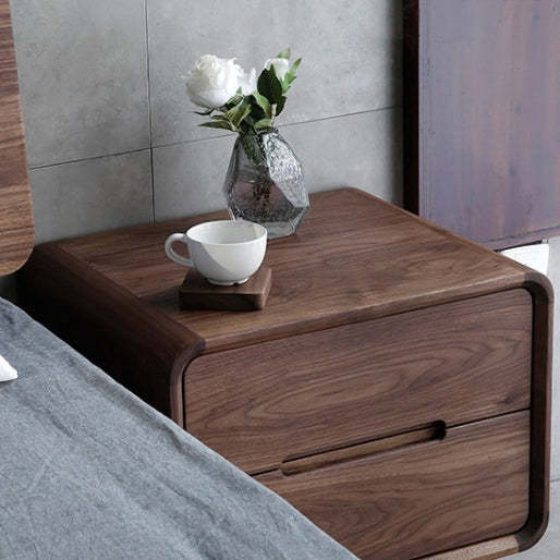 Minimalist Black Walnut Rounded Nightstand 2-Drawer