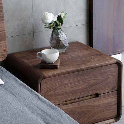 Minimalist Black Walnut Rounded Nightstand 2-Drawer