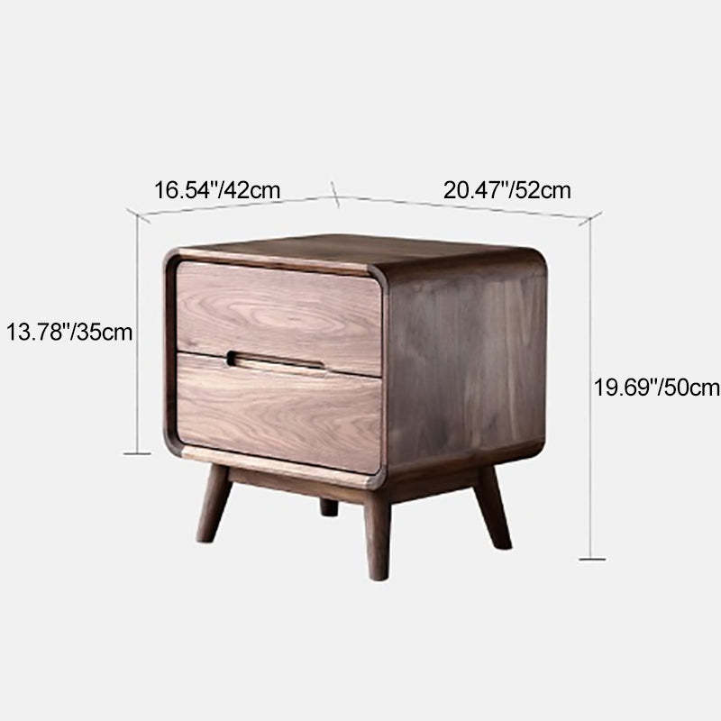 Minimalist Black Walnut Rounded Nightstand 2-Drawer