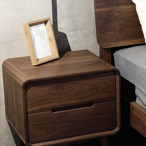 Minimalist Black Walnut Rounded Nightstand 2-Drawer