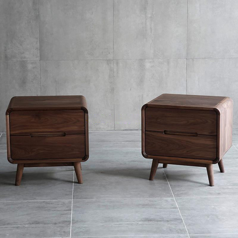 Minimalist Black Walnut Rounded Nightstand 2-Drawer — Black Walnut Color