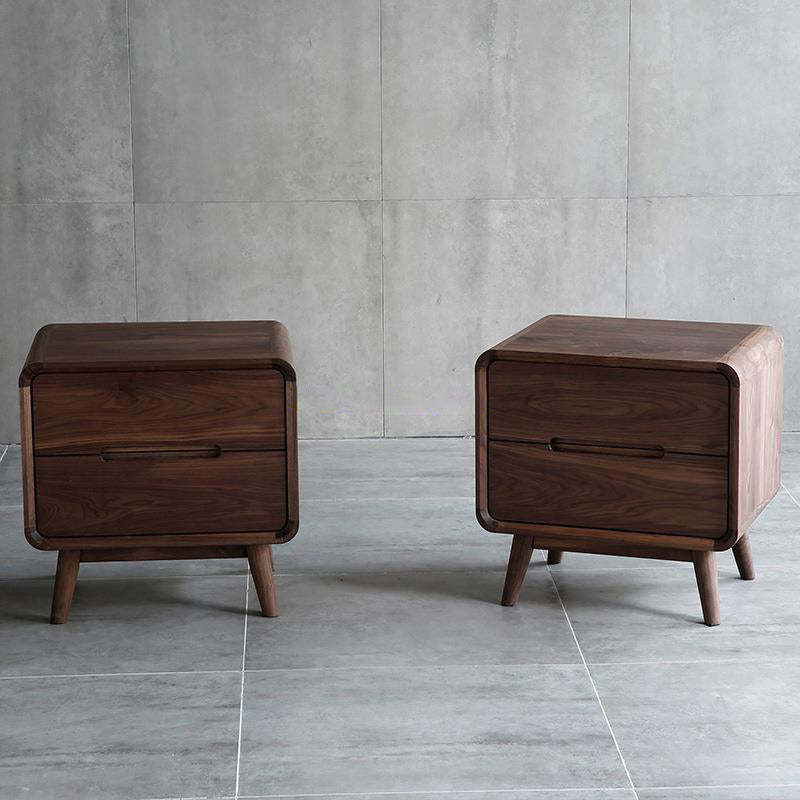 Minimalist Black Walnut Rounded Nightstand 2-Drawer — Black Walnut Color