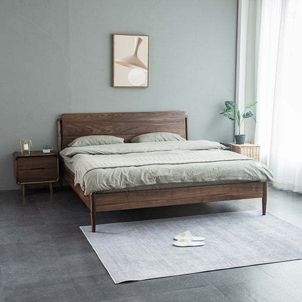 Minimalist Black Walnut Rounded Nightstand 2-Drawer